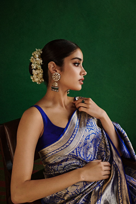 Jahnvi Kapoor Pure Katan Silk Banarasi Handloom Saree - Sona Jaal work