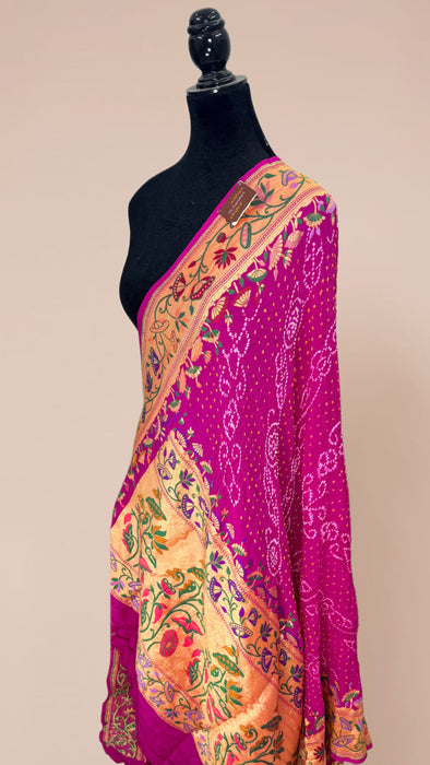 Rani Pure Georgette Bandhani Banarasi Handloom Dupatta