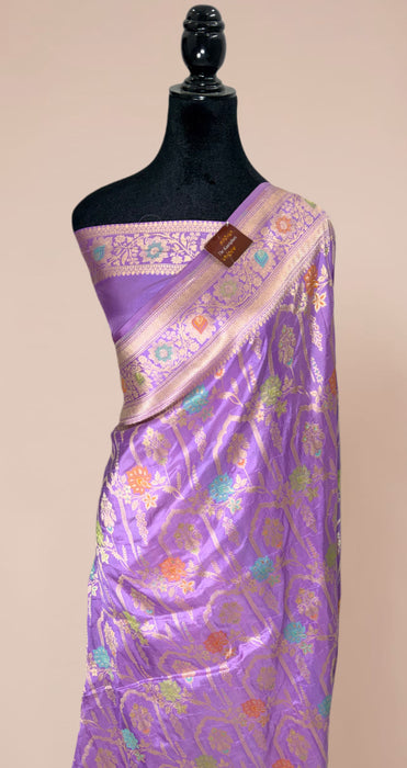Lavender Pure Katan Banarasi Handloom Saree - Meenakari Work