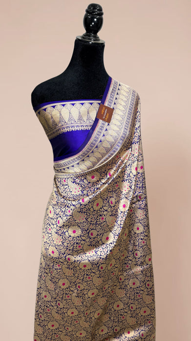 Deep Blue Pure Katan Banarasi Handloom Saree - Meenakari Brocade Work
