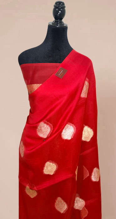 Red Pure Kora Organza Banarasi Handloom Saree