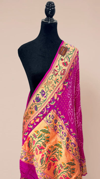 Rani Pure Georgette Bandhani Banarasi Handloom Dupatta