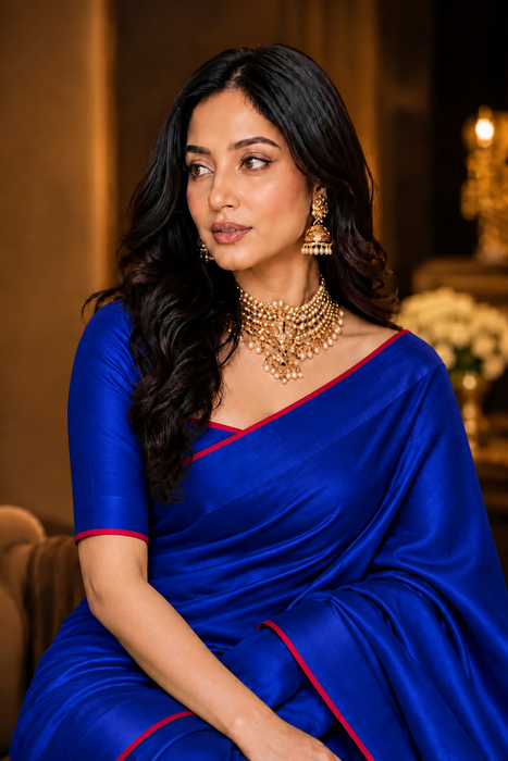 Royal Blue Pure Banarasi Katan Handloom Saree - Designer Satin Border