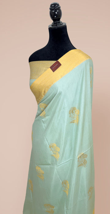 Cloudy Blue Pure Moonga Banarasi Handloom Saree - Designer Saree