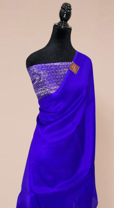 Royal Blue Pure Kora Banarasi Handloom Saree