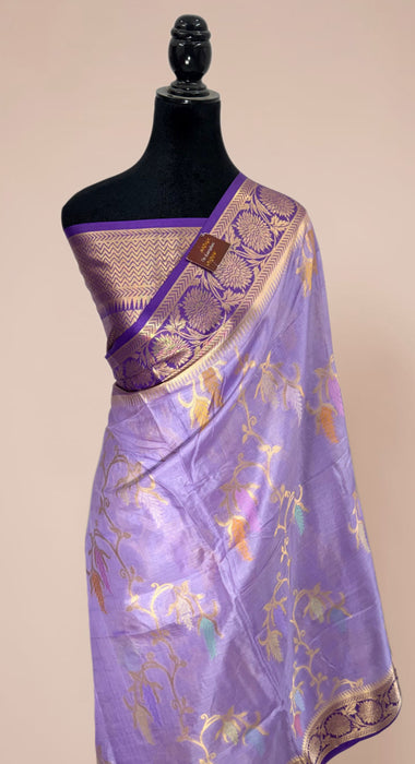 Light Purple Desi Tussar Banarasi Handloom Saree - Meenakari Jaal