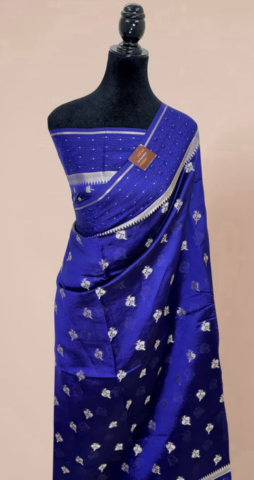Navy Blue Pure Mango Katan Banarasi Handloom Saree