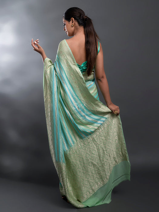 Pure Khaddi Georgette Banarasi Handloom Saree - Hand Rangkat Meenakari