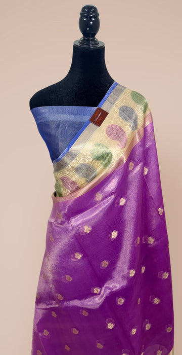 Lavender Pure Banarasi Tissue Handloom Saree - Hand filled Meenakari