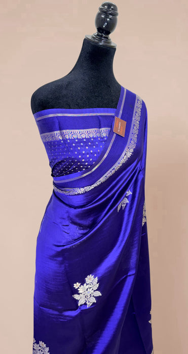 Navy Blue Pure Mango Katan Banarasi Handloom Saree