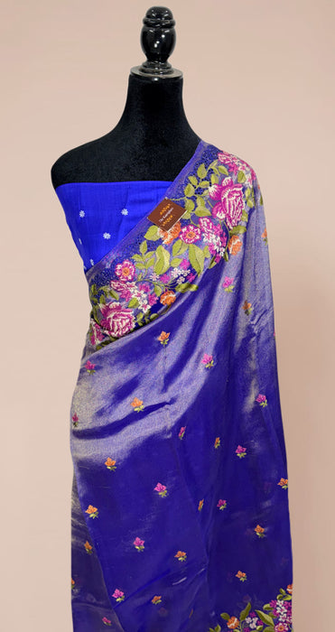 Blue Pure Tissue Banarasi Handloom Saree - Chikankari