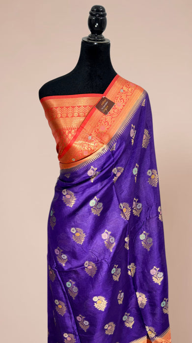 Purple Desi Tussar Banarasi Handloom Saree - Meenakari Motifs