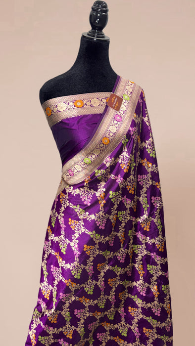 Magenta Pure Katan Banarasi Handloom Saree - Meenakari Work