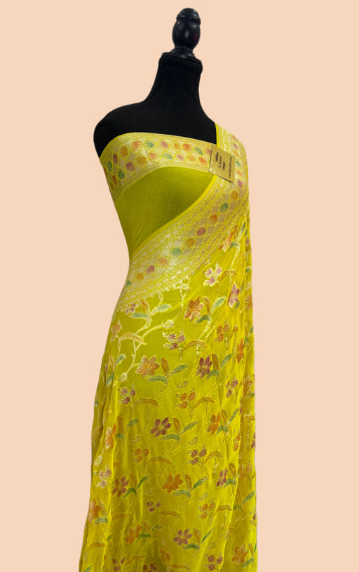 Yellow khaddi georgette saree online