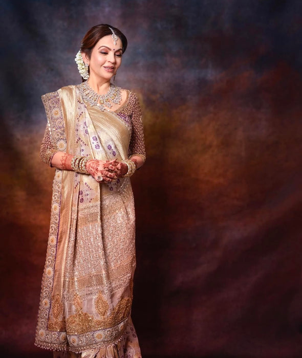 Nita Ambani Pure Katan Banarasi Handloom Saree - Sona Meenakari Jaal Work