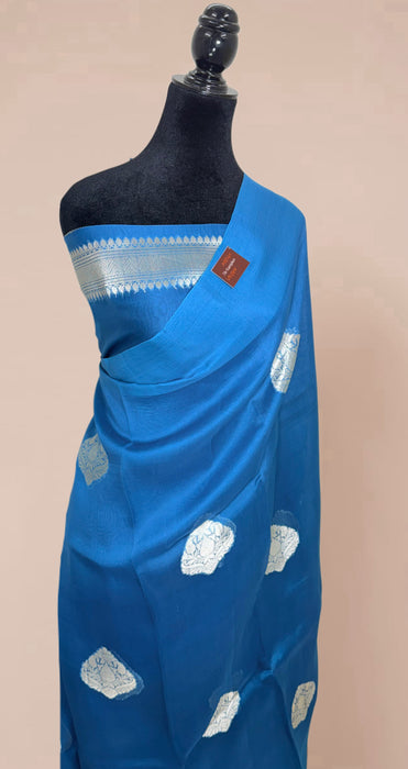 Blue Pure Kora Organza Banarasi Handloom Saree