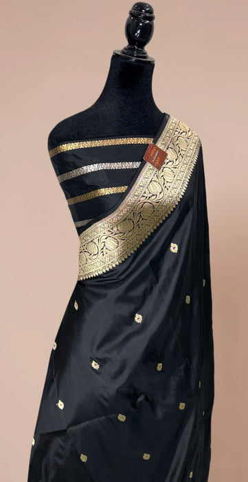 Black Pure Katan Banarasi Handloom Saree - Meenakari Kadhwa Motifs