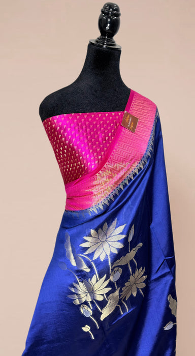 Blue Pure Raw Mango Banarasi Handloom Saree - Designer Buta