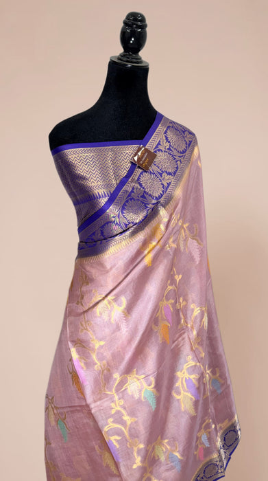 Light Pink Desi Tussar Banarasi Handloom Saree - Meenakari Jaal