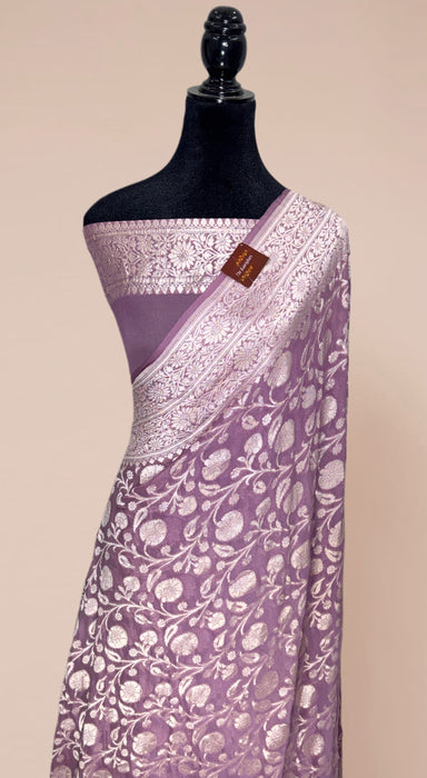 Pure Khaddi Georgette Banarasi Handloom Saree - Silver Zari