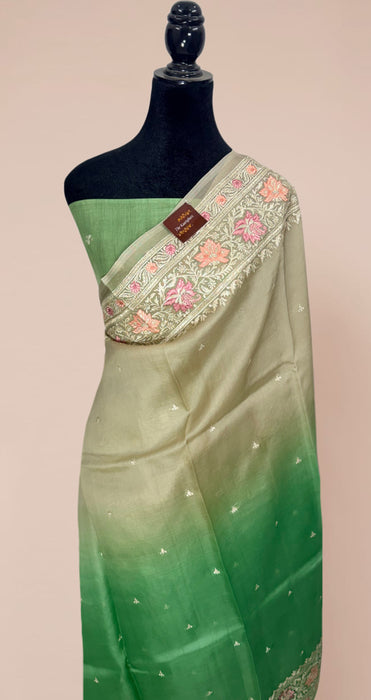 Shaded Pure Organza Banarasi Handloom Saree - Chikankari