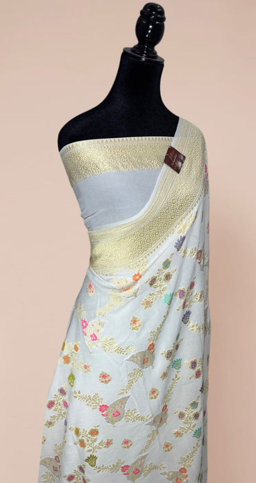 Khaddi Georgette Banarasi Handloom Saree - Designer Meenakari Jaal