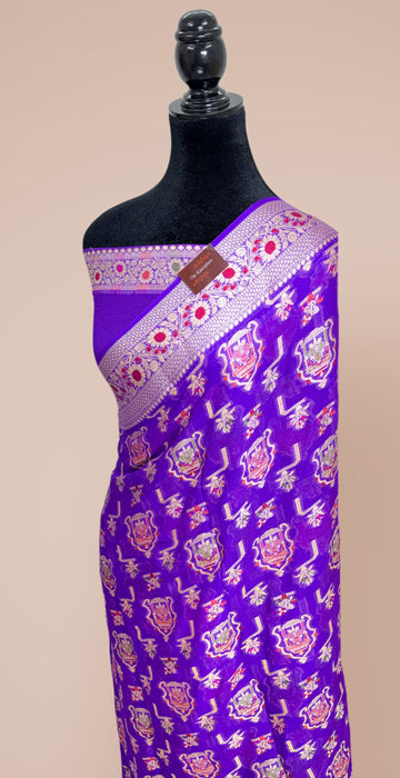Purple Pure Khaddi Chiffon Banarasi Saree - Meenakari Work