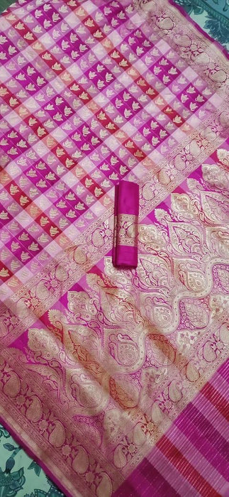 Nita Ambani Pink Katan Banarasi Handloom Saree - Kadiyal Sona Roopa Meenakari