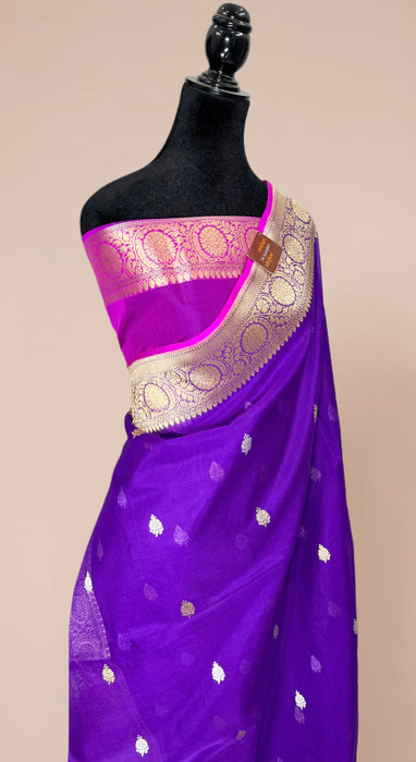 Purple Pure Kora Banarasi Handloom Saree - Sona Roopa Motifs