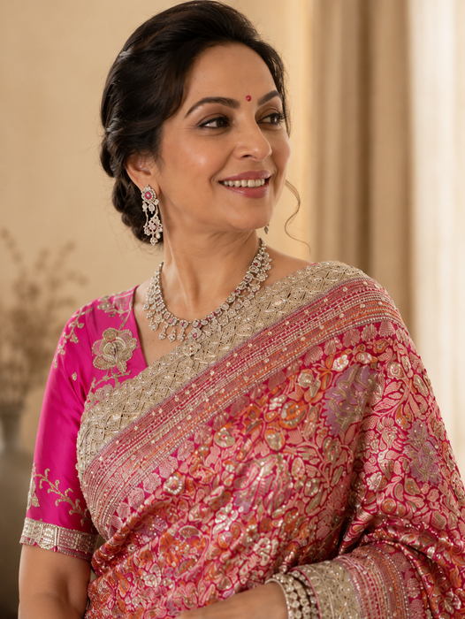 Rani Pure Katan Banarasi Handloom Saree - All over Zardozi