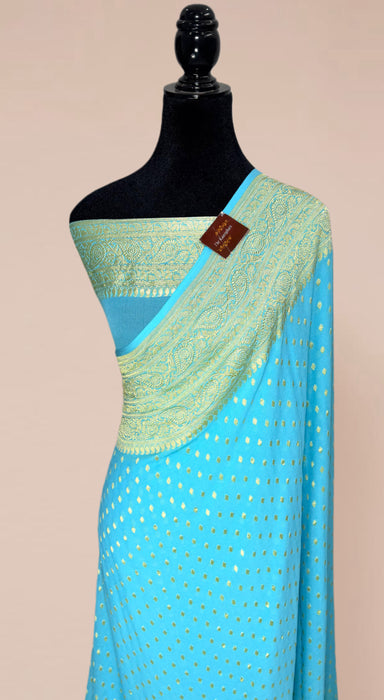 Blue Pure Khaddi Georgette Banarasi Handloom Saree - Water Zari