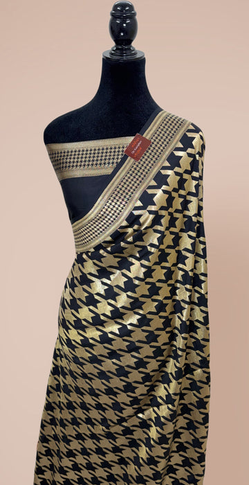 Black Pure Mashru Banarasi Handloom Saree - Designer Saree