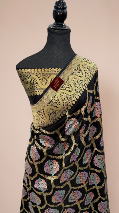 Ektara Black Pure Katan Silk Banarasi Handloom Saree - Kadiyal Jangla