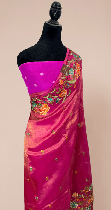 Rani Pure Tissue Banarasi Handloom Saree - Chikankari