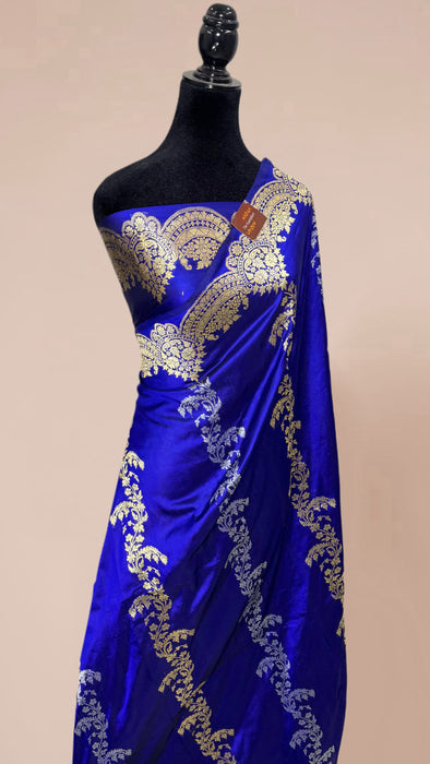 Blue Pure Katan Banarasi Handloom Saree - Kadiyal Sona Roopa Work