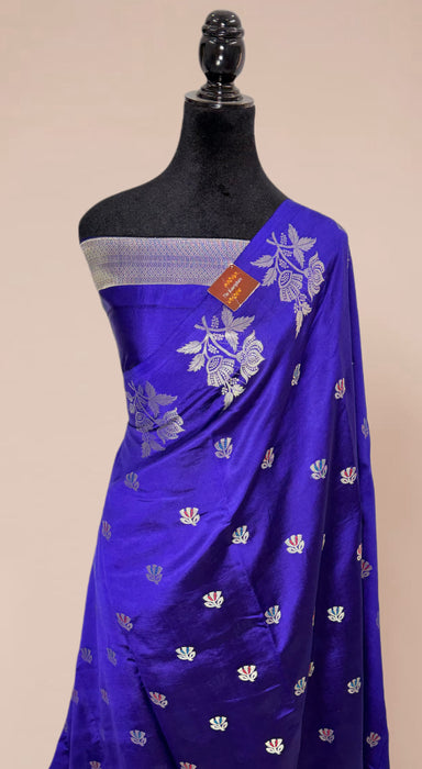 Navy Pure Raw Mango Banarasi Handloom Saree - Meenakari Motifs