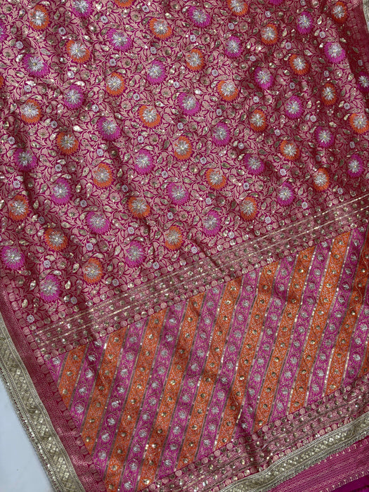 Pink Pure Katan Banarasi Handloom Saree - All over Zardozi
