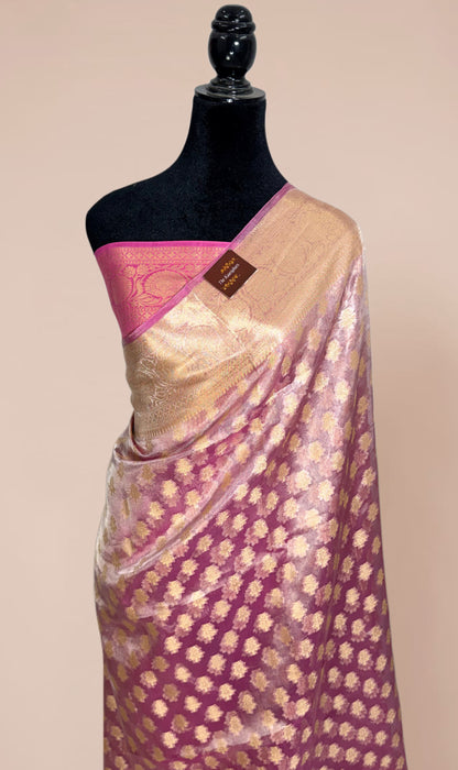 Pink Pure Tissue Chiniya Banarasi Handloom Saree