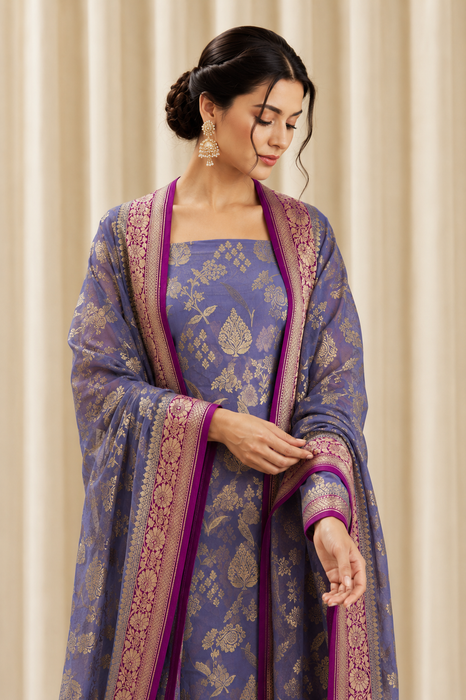 Midnight Gray Pure Khaddi Georgette Banarasi Suit