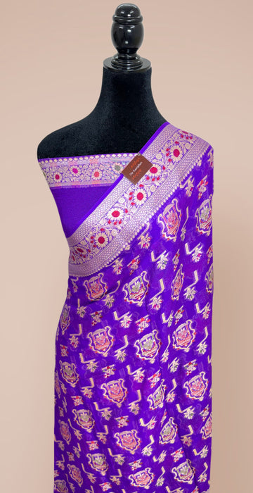 Purple Pure Khaddi Chiffon Banarasi Saree - Meenakari Work