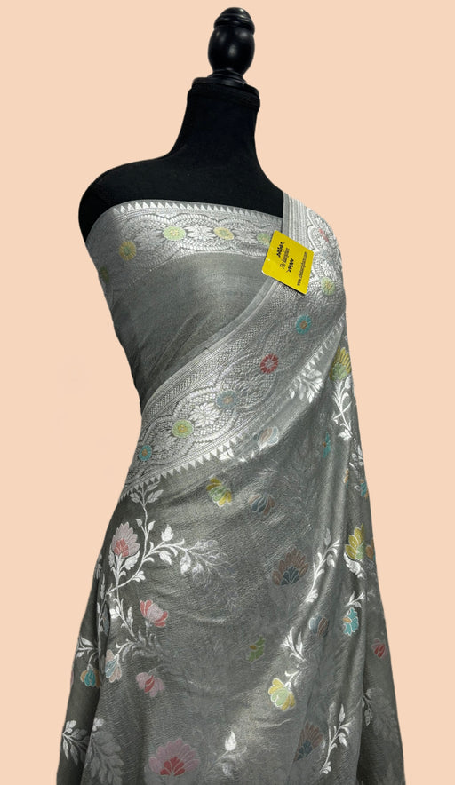 buy Gray banarasi tussar sarees online in USA