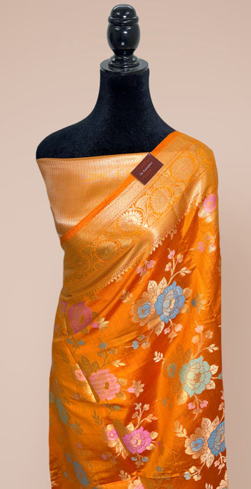 Orange Pure Silk Banarasi Handloom Saree