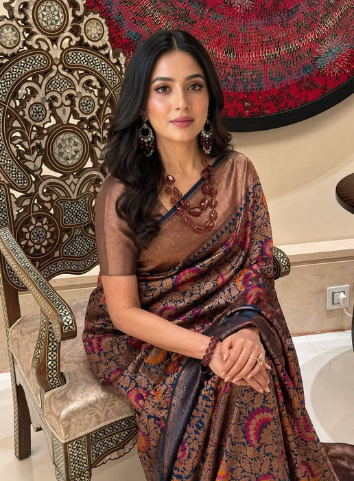 Midnight Pure Katan Banarasi Handloom Saree - Antique Zari With Meenakari