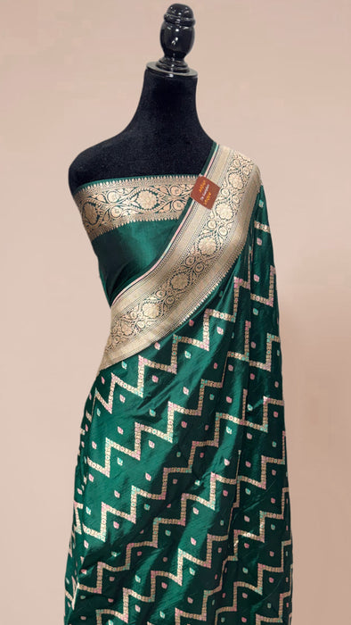Bottle Green Pure Katan Banarasi Handloom Saree - Meenakari Work