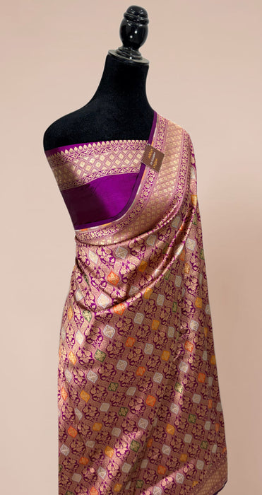 Magenta Pure Katan Banarasi Handloom Saree - Meenakari Brocade Work