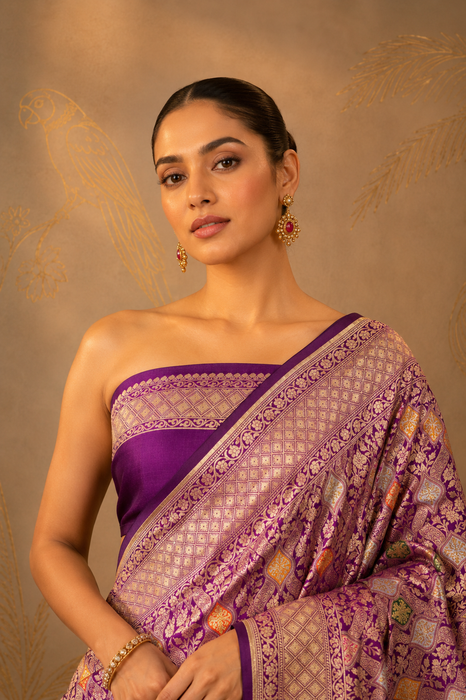 Purple Pure Katan Banarasi Handloom Saree - Tilfi Meenakari Work