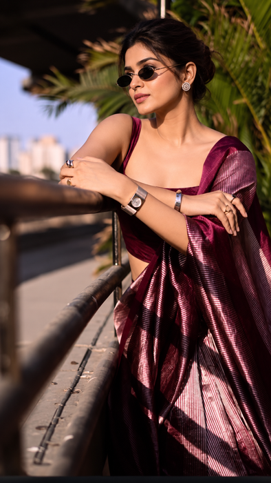 Pure Banarasi Tissue Handloom Saree - Designer Satin Border