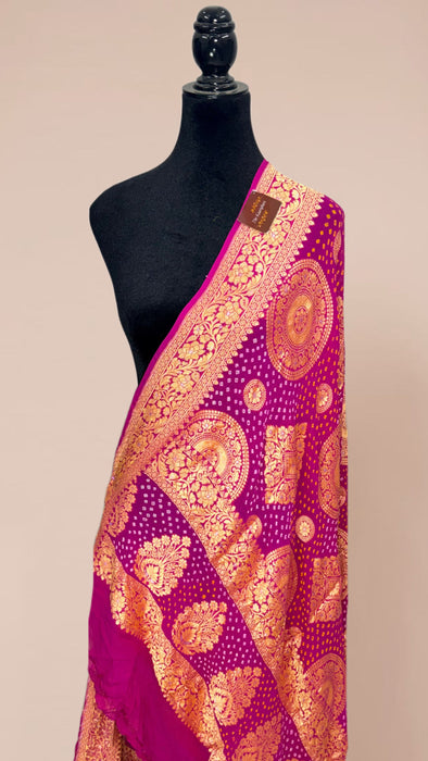 Rani Pure Georgette Bandhani Banarasi Handloom Dupatta