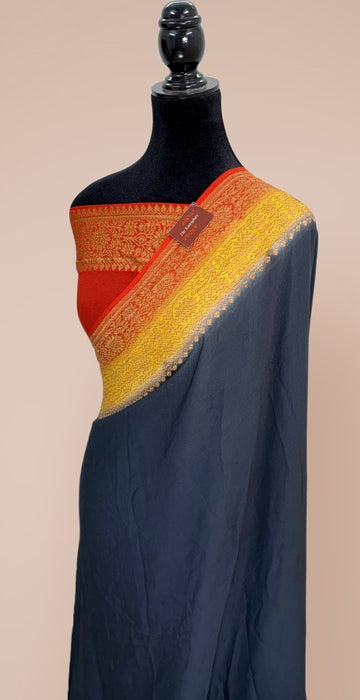 3D Khaddi Georgette Banarasi Handloom Saree - Antique Zari