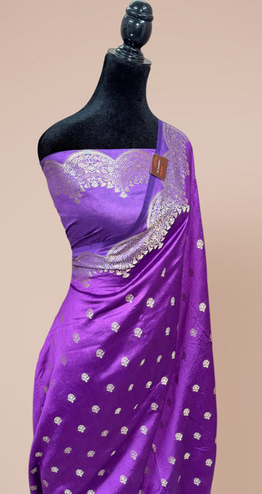 Purple Pure Raw Mango Banarasi Handloom Saree - Designer Motifs
